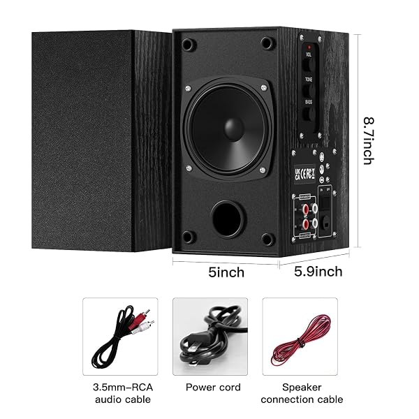 ELIMAVI 30W X 2 POWERED BOOKSHELF SPEAKERS – 3.5-RCA INPUT FOR TURNTABLE, TV, PC, RECORD PLAYER SPEAKERS WITH 4 INCH WOOFER & WALL MOUNTED