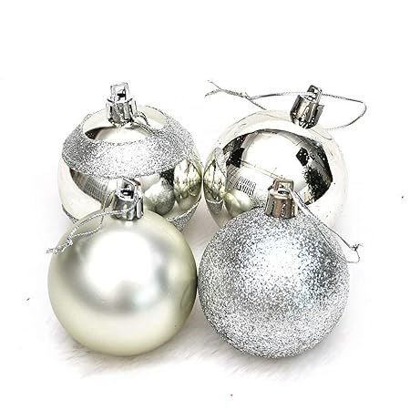 Solmore 4pcs 6cm Painted Gold Powder Mixed Type Christmas Light Ball Painted San Ball Decorative Gift Sliver