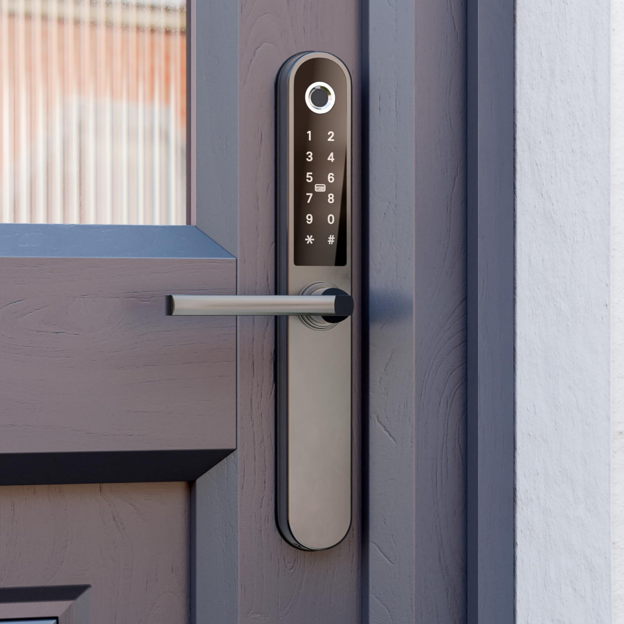 Blusafe Apollo Black Keyless Door Handle for Home Security, Finger Print, Key Card, Keypad, App Control, Remote Lock/Unlock