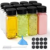 12 pcs 2oz Small Plastic Juice Bottles with Lids，Reusable Leak proof Ginger Shots Bottle with Black caps, Wellness Mini Jars 