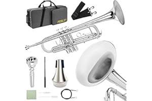 Fesley Bb Standard Trumpet Set: Brass Trumpets for Beginner Student, Brass Trumpet Instrument with 7C Mouthpiece, Hard Case, Cleaning Kit (Nickel)