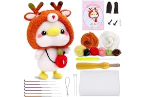 BAGERLA Needle Felting Kits for Starters, Needle Felting Supplies Kits with Tools, Felting Foam Mat, Colorful Wool, Felting Kit for DIY Handcraft Duck with Needle Felting Material (Deer Duck)