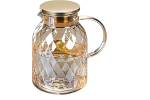 1.8L 60 oz Amber Glass Pitcher with Lid and Handle 2 Quart Water Pitcher with Spout Beverage Serveware Iced Tea Jug Water Car