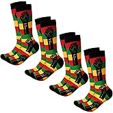 Cutecrop 4 Pairs Black History Month Socks for Men African Flag Funny Crew Socks Black History Gifts for African Men