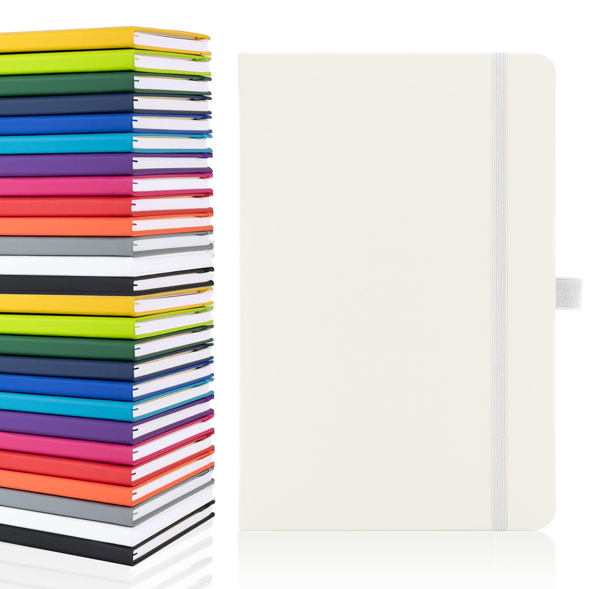 Notes London Plain Page A5 Notebook, White Unlined Blank Pages, Pen Loop, Ribbon and Paper Pocket, Medium Hardback, Note, Eco Sustainable sourced Paper (White)