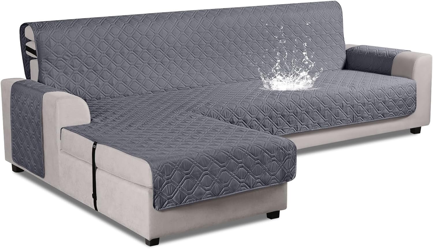 Slipcovers - VANSOFY Upgraded Sectional Couch Covers 100% Waterproof L Shaped Sofa Slipcover Reversible Chaise Lounge Cover for Sectional Sofa Furniture Protector Cover for Pets Dog Cat(Large, Dark Gray)