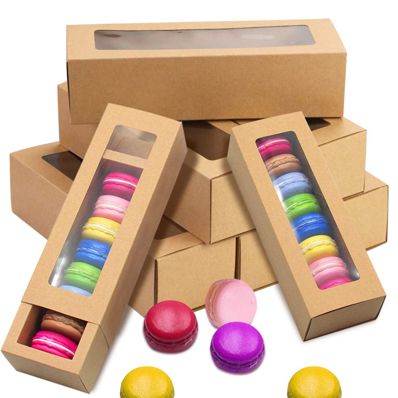 Tianlong Macaron Boxes,9 Pieces Biscuit Box with Window, for Macarons, Desserts, Mini Donuts, Mini Cupcakes, Biscuits and Muffins(8 * 2.7 * 2 inch)
