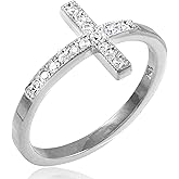 14k White Gold CZ Sideways Cross Ring (5.75)