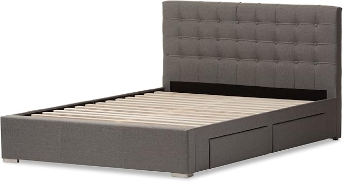 Amazon Com Baxton Studio Rene Modern And Contemporary Grey Fabric 4 Drawer Storage Platform Bed King Furniture Decor
