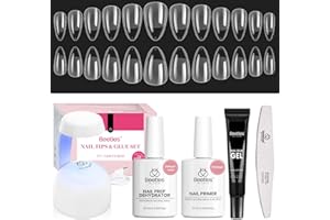 BEETLES GEL POLISH Beetles Gel Nail Kit Short Almond Gift Spree, with Dehydrator and Primer, 576Pcs Half Matte Etch-X Gel Nail Tips Solid Nail Glue Mini Lamp Acrylic Tips Easy DIY Extension Set Gift for Women