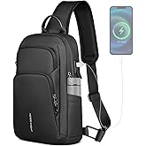 hk Sling Bag for Men with water bottles – Lightweight Waterproof Crossbody Bag with Tablet Pocket, Small Anti Theft Shoulder Bag with USB Charging Port for Daily Commute and Travel
