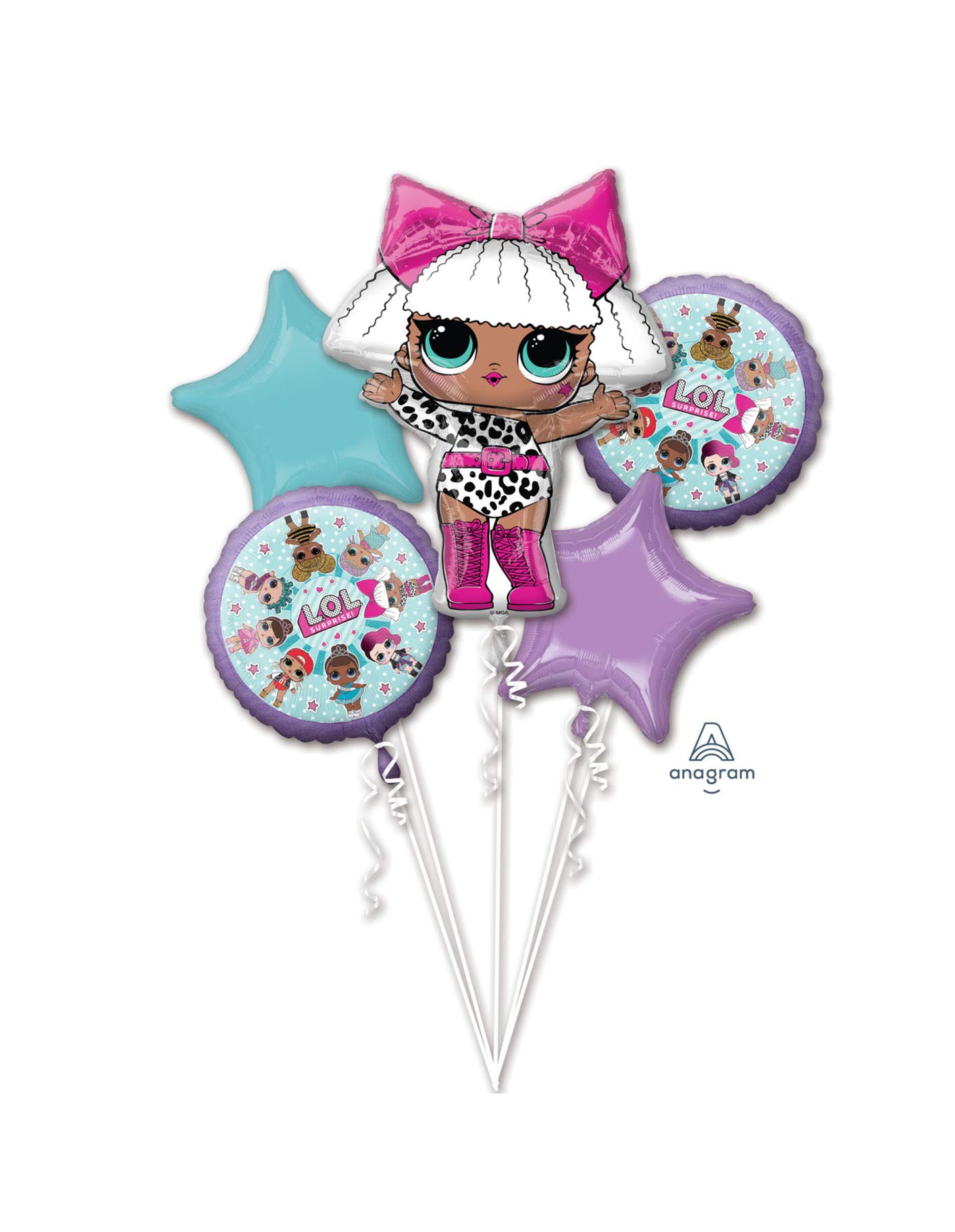 Amscan 3844701 Foil Balloon Bouquet With Lol Surprise Theme-5 Pcs, Colour