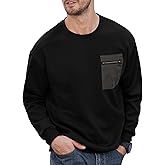 VOGSTART Men's Casual Crewneck Sweatshirts Loose-Fit Fashion Long Sleeve Pullover with Chest Pocket (S-XXL)