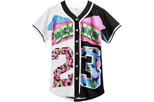 Amzdest 90s Clothing for Women,Unisex Hip Hop Outfit for Party,Bel Air Baseball Jersey,Short Sleeve Button Down Shirt