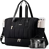 LOVEVOOK Travel Duffle Bag,Puffer Weekender Bags For Women with Shoe Compartment,42L Carry On Duffel Bags For Airplanes,Hospital Bag for Labor and Delivery,Overnight Bag With Toiltry Bag,2Pcs Set