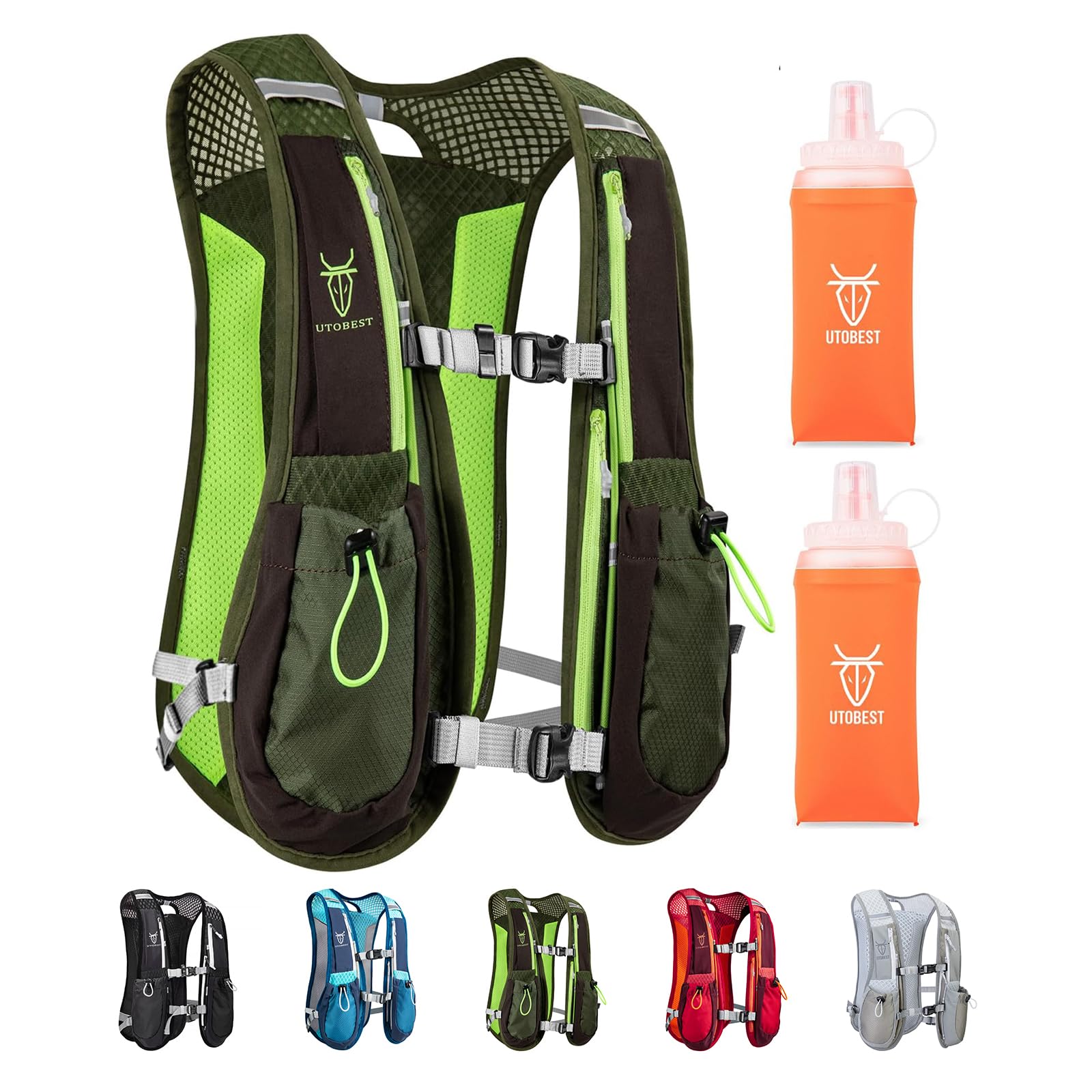 UTOBEST Running Hydration Pack Lightweight Racing Backpack 5.5 Litre With 2 Soft Flask 350ml