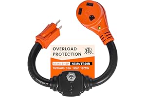 Gociean Overload Protector 30 Amp to 110 Volt RV Adapter with Circuit Breaker, 30 Amp to 15 Amp / 20 Amp Household Adapter, NEMA 5-15P to NEMA TT-30R Power Adapter with LED Power Indicator, ETL Listed