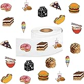 Food Stickers (500 PCS), 10 Graphic Cartoon Decal Rolls Self-Adhesive Seals for Birthday Party Decoration for Water Bottle Laptop Scrapbook Card Envelope