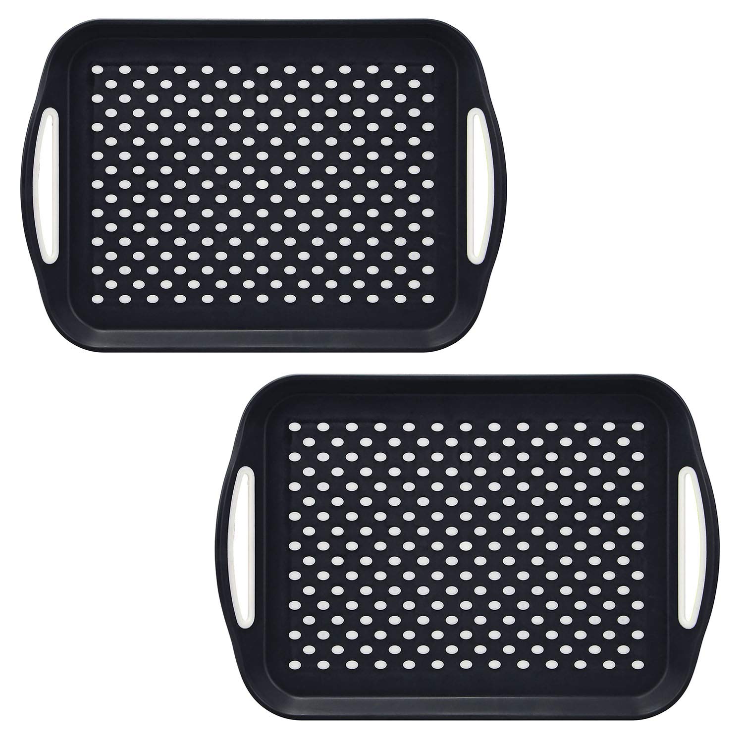 Taylor & Brown 2 x Set of Anti-Slip Rectangular Non-Slip Top and Bottom Plastic Dinner/Drinks Serving Tray with High Grip Rubber Surface, Easy Grip Handles (2 Black) — image 1