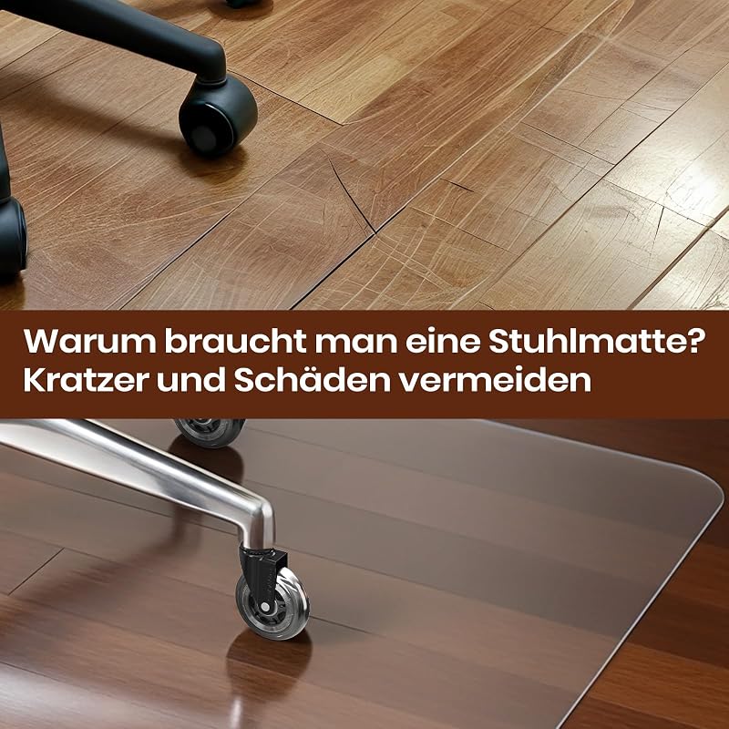 Bodenschutzmatte Bürostuhl Transparent [100x120cm] – 1,2mm PVC Schreibtischstuhl Unterlage für Hartböden, Parkett & Laminat – rutschfeste Stuhlunterlage, Fußbodenschutzmatte