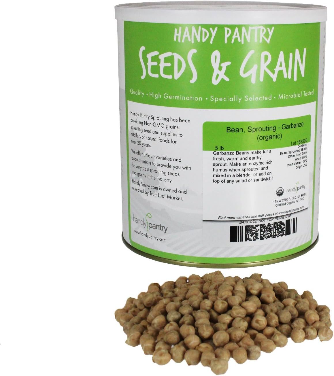 Dried Garbanzo Beans Organic Sprouting Seeds 5 Lbs Handy