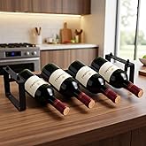 STAEVER Stackable 4 Bottles Wine Rack – Compact Metal Wine Holder for Countertop, Cabinet, Pantry, Bar, or Small Spaces – Small Freestanding Wine Storage Organizer for Tight Spaces (1 Tier, Black)