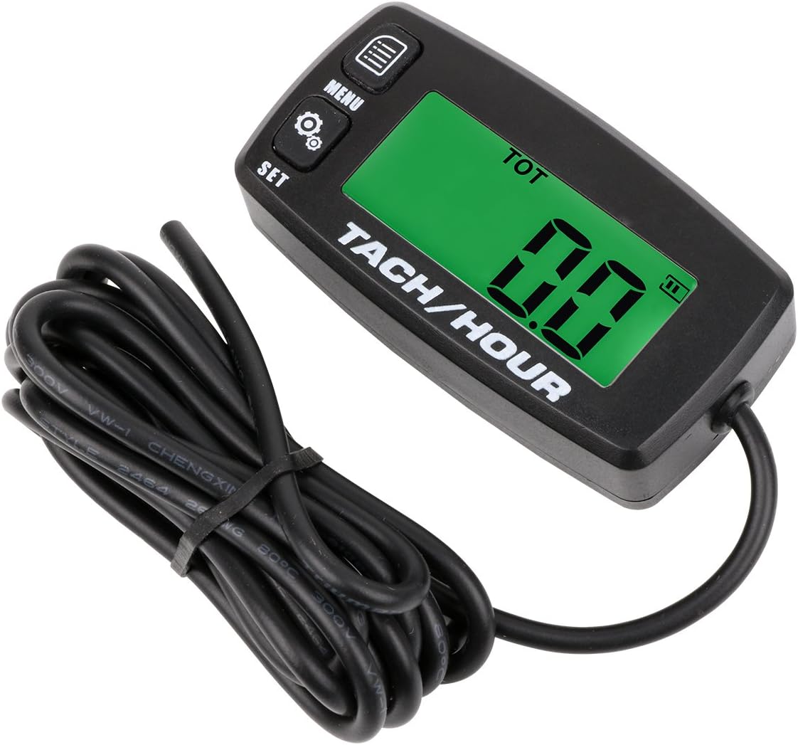 Searon Backlit Digital Resettable Inductive Tacho Hour Meter Tachometer for Motorcycle Marine Boat ATV Snowmobile Generator Mower