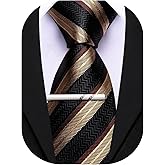 Barry.Wang Silk Men Ties Formal Stripes Necktie and Tie Clip for Wedding Party Business Fashion Classic