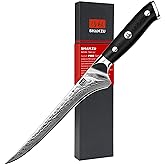 SHAN ZU 7 Inch Fillet Knife, Japanese Steel Damascus Boning Knife, Professional Sharp High Carbon Super Steel Kitchen Utility