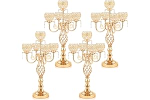 KOLNLALA Elegant 5-Head Candelabra Centerpiece with Crystal Pendants - 23 Inch Tall Table Centerpiece for Weddings, Parties, Home Decor for Mother’s Day, Holidays & Special Occasions (4, Gold)