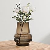 Relexome Amber Glass Vase Bud Flower Vase with Modern Design, Brown Wide Mouth Decorative Vase Gift for Home Decor, Living Room, Dining Table, Entryway, Shelf, Wedding, Office, 7.3 Inch (Amber)