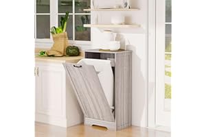 FTZxHKLX Tilt Out Trash Can Cabinet, Wooden Dog Proof Trash Can Cabinet Laundry Hamper, Hidden Large Recycling Bins for Kitchen, Living Room, Bathroom, Wash Grey