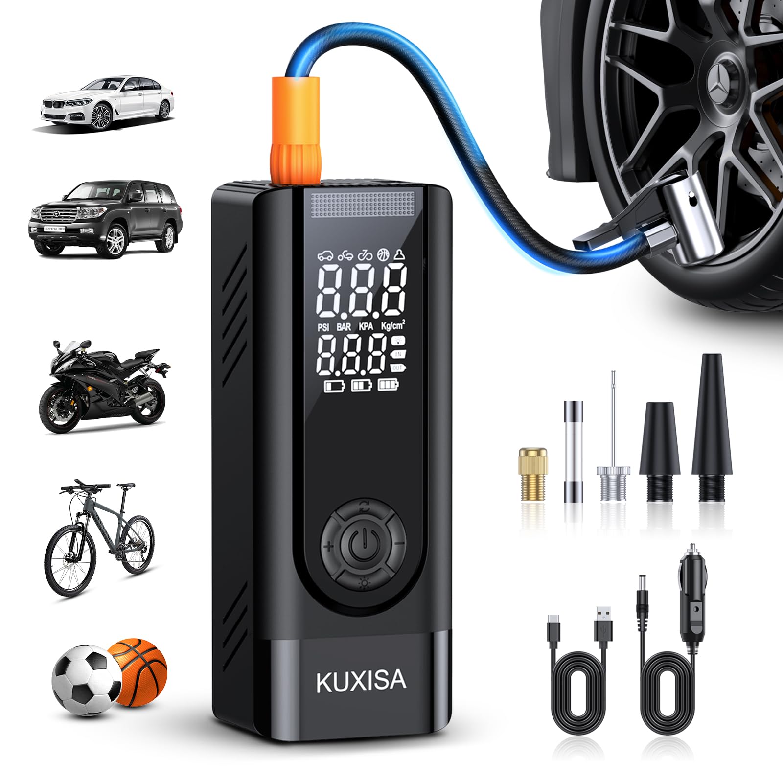 Photo 1 of KUXISA Tire Inflator Portable Air Compressor, 180PSI Air Compressor with Digital Pressure Gauge, 3X Faster Portable Air Pump for Car, Motorcycle, Bicycle, Ball and More(Black)
