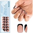 Short Press on Nails Brown Black, Dsixnails 150pcs Square French Soft Gel Nail Tips for Women, Pre-lasting Deep French Tip Press on Nails, No Need to File Acrylic Fake Nails Extension for Nail DIY