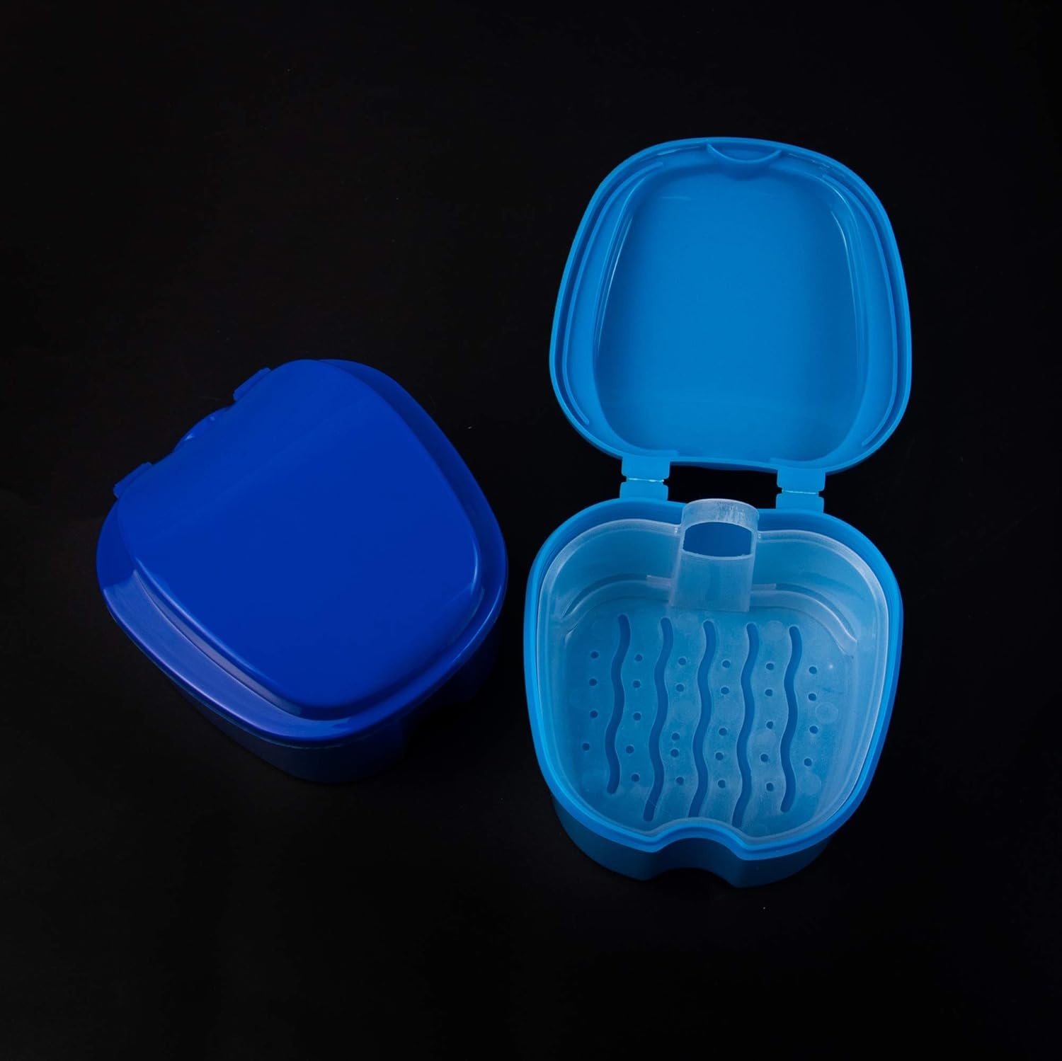 AUEAR, 2 Pack Denture Box with Basket Dark Blue and Light Blue Plastic Denture Box with Net Container for Home Travel: Health & Personal Care