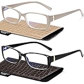 Madison Avenue 2 Pack Classic Blue Light Blocking Reading Glasses for Women, Vintage Anti Glare/Eyestrain Computer Readers Black/Nude Beige +1.5