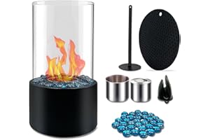 R-LOMU Glass Tabletop Fire Pit Bowl, Portable Rubbing Alcohol Fireplace for Indoor, Smokeless & Clean-Burning Ethanol Flame Perfect for S'Mores, Apartment, Personal Enjoyment, Outdoor Gatherings