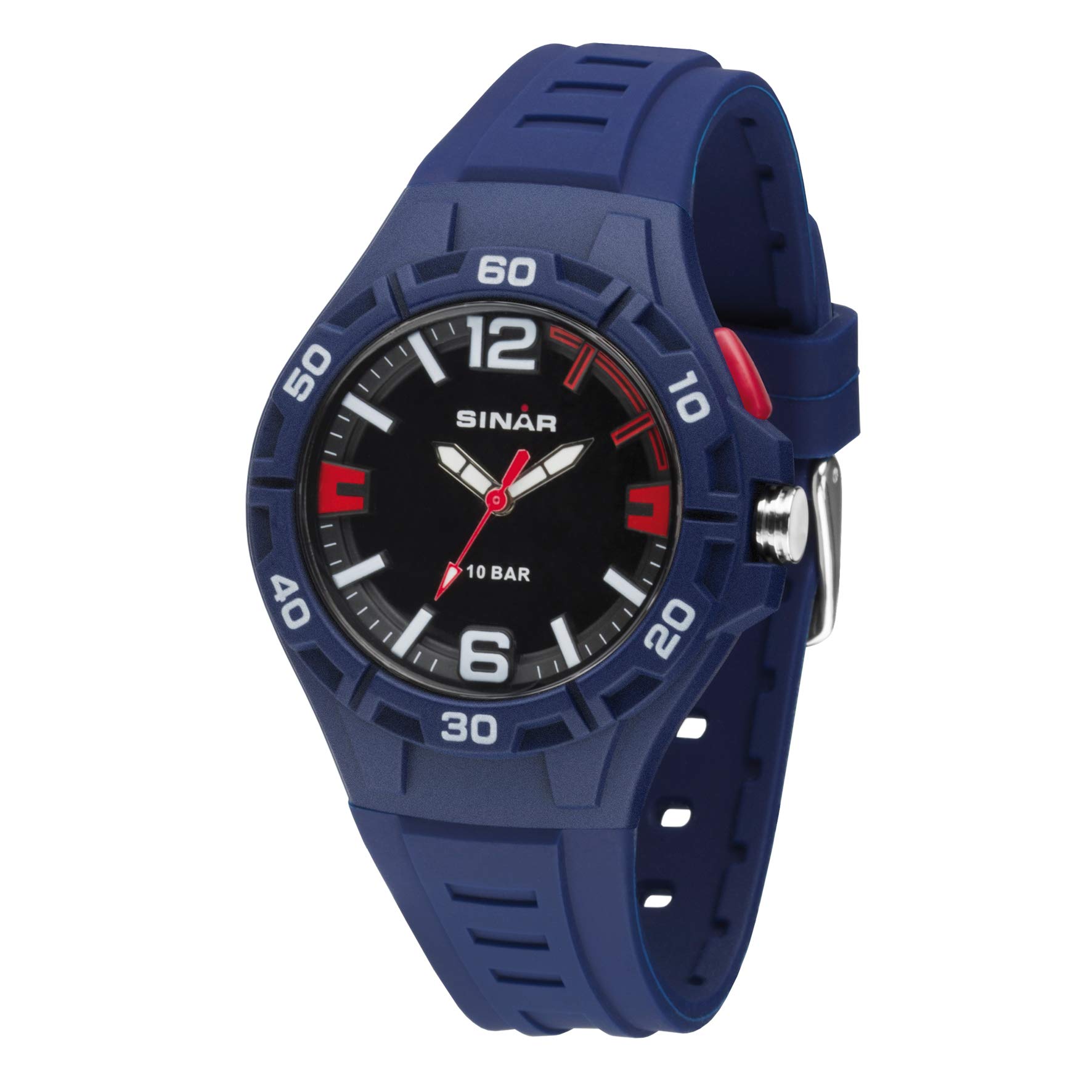 SINAR XB-37-2 Boys' Watch Youth Watch Sports Watch Outdoor Fitness Analogue Quartz 10 Bar with Light Dark Blue Red, Dark Blue-Red, Strap