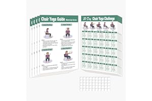 Chair Yoga Poster for Seniors & Beginners – Set of 5 Illustrated Guides & 5 30-Day Challenges, Laminated Gentle Seated Exerci