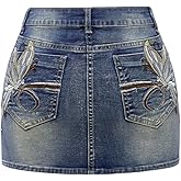 MakeMeChic Women's Y2k Denim Skirt Butterfly Embroidery Stretch Bodycon Jean Mini Skirts