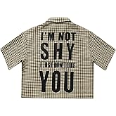 VIPWOLF Men's Plaid Gingham Cropped Shirts Y2K Button Down Short Sleeve Baggy Shirt Checkered Summer Tops
