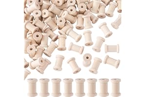 Pndeyo 50pcs Wooden Spools of Crafts, 1 Inch Empty Natural Wood Thread Bobbin, Small Unfinished Wooden Textile Spool for Organizing Cord Twine Ribbon Chains Elastic Threads