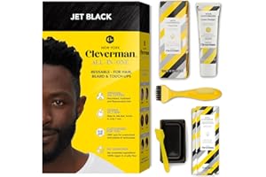 Cleverman Hair & Beard Dye Kit for Men, All-in-One Reusable Mens Hair Color, Natural Gray Coverage, Ammonia-Free Beard Mustache Dye for Men (Jet Black for Black Men)