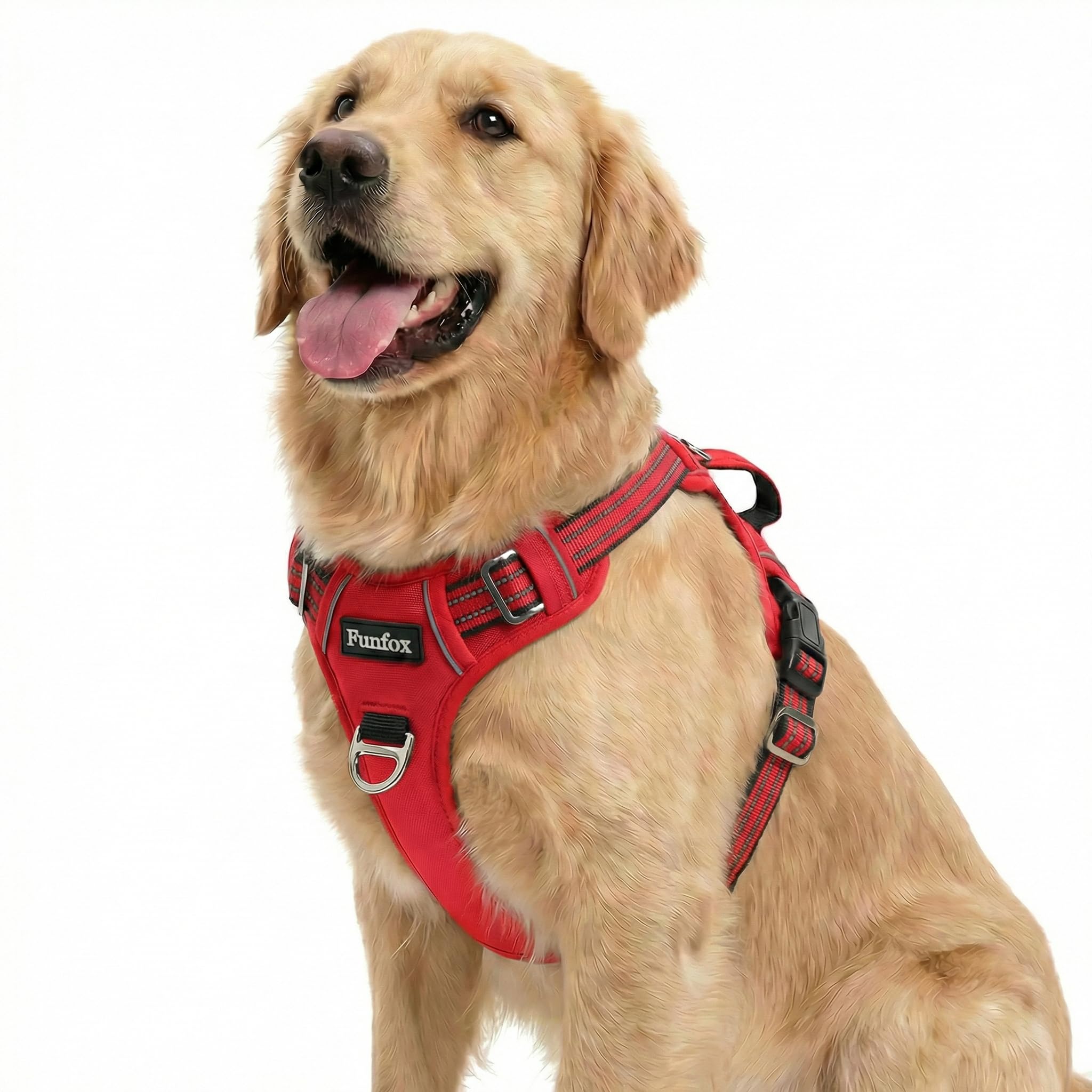 Funfox Dog Harness for Large Dogs, No Pull Pet Vest Adjustable with Vertical Handle & Front Clip, Anti Pull Padded Harness Reflective Night Walking Size for Medium Large Breed, Red L