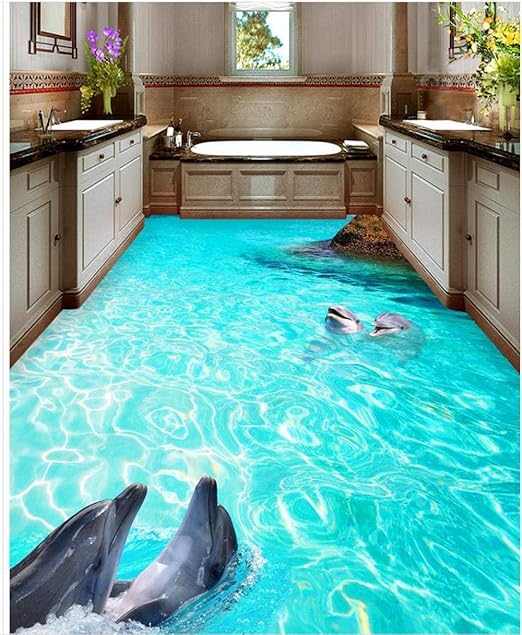 3d Tapete 3d Boden Malerei Delphin Meer Boden Badezimmer Wohnzimmer 3d Bad 3d Tapete Boden Dekoration 1 M2 Amazon De Baumarkt