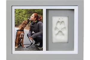 Better World Pets Paw Print + Photo Keepsake Frame Holds 4 x 6 inch Picture – Memorial Clay Imprint Kit – for Dogs and Cats – Perfect for Pet Lovers – Wall Mount, Grey
