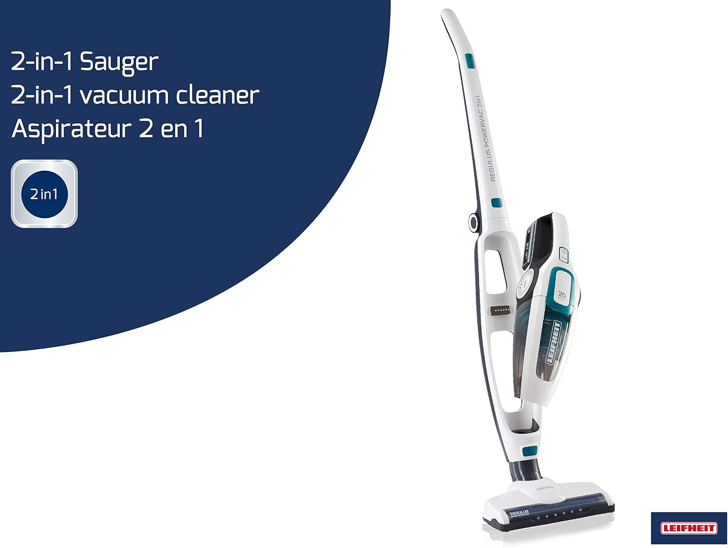 Leifheit PowerVac 2in1 2-in-1 stick vacuum Battery Dry Cyclonic Bagless Black, Blue, White, 60 x 24 x 29 cm - Image 3