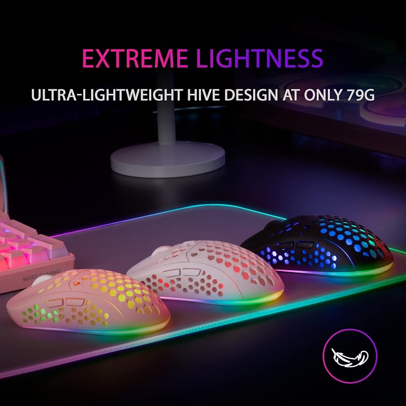 MMW3, Ratón Gaming Inalámbrico Ultraligero Hive, RGB Flow, Sensor 3200 dpi, Switches Mecánicos HUANO, Batería Recargable, 2.4G USB, Blanco