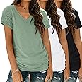 3 Pack V Neck T Shirts for Women Short Sleeve Tshirts Summer Casual Tops Loose Fit Basic Tees