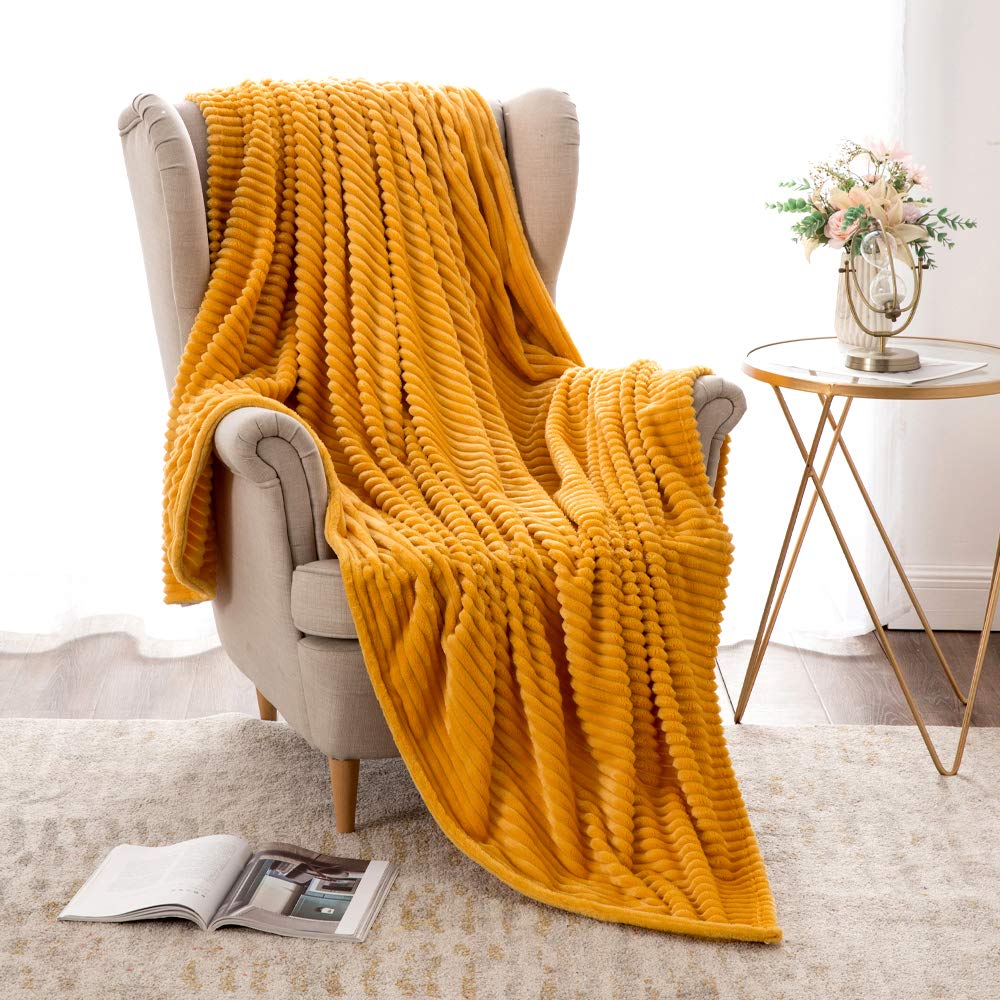MIULEE Flannel Fleece Throw Blankets Soft Warm Comfortable Throws for Sofa Corduroy Fluffy Blanket Bed Throw for Bedroom Couch Travel Kids Bedroom Accessories 60x80Inch Orange
